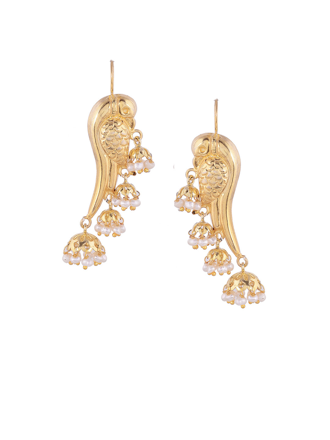 Silvermerc Designs Gold-Plated Handcrafted Sterling Silver Pearl Studded Jhumkas