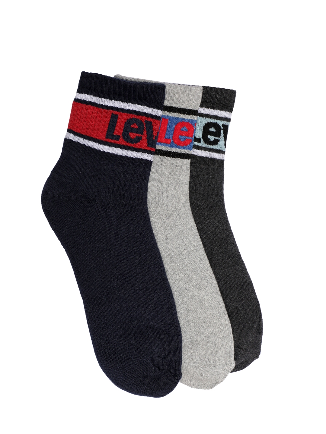Levis Men Pack of 3 Assorted Ankle Length Solid Socks