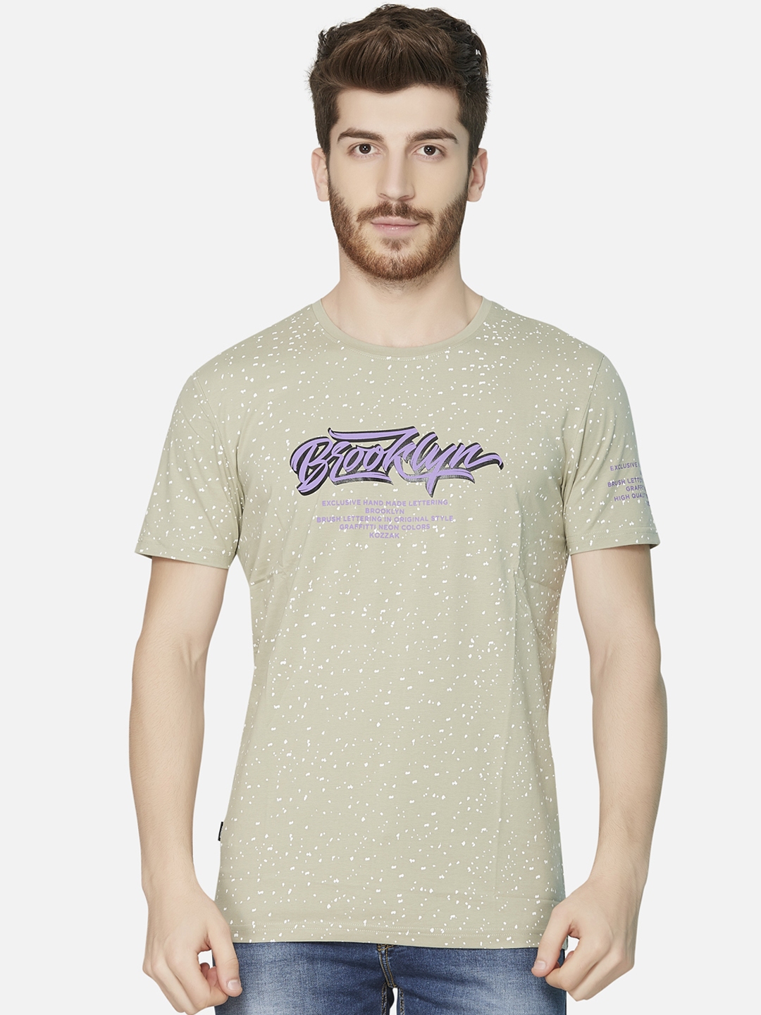 Buy KOZZAK Men Green Printed Slim Fit Round Neck T shirt Tshirts for Men 10794856 Myntra