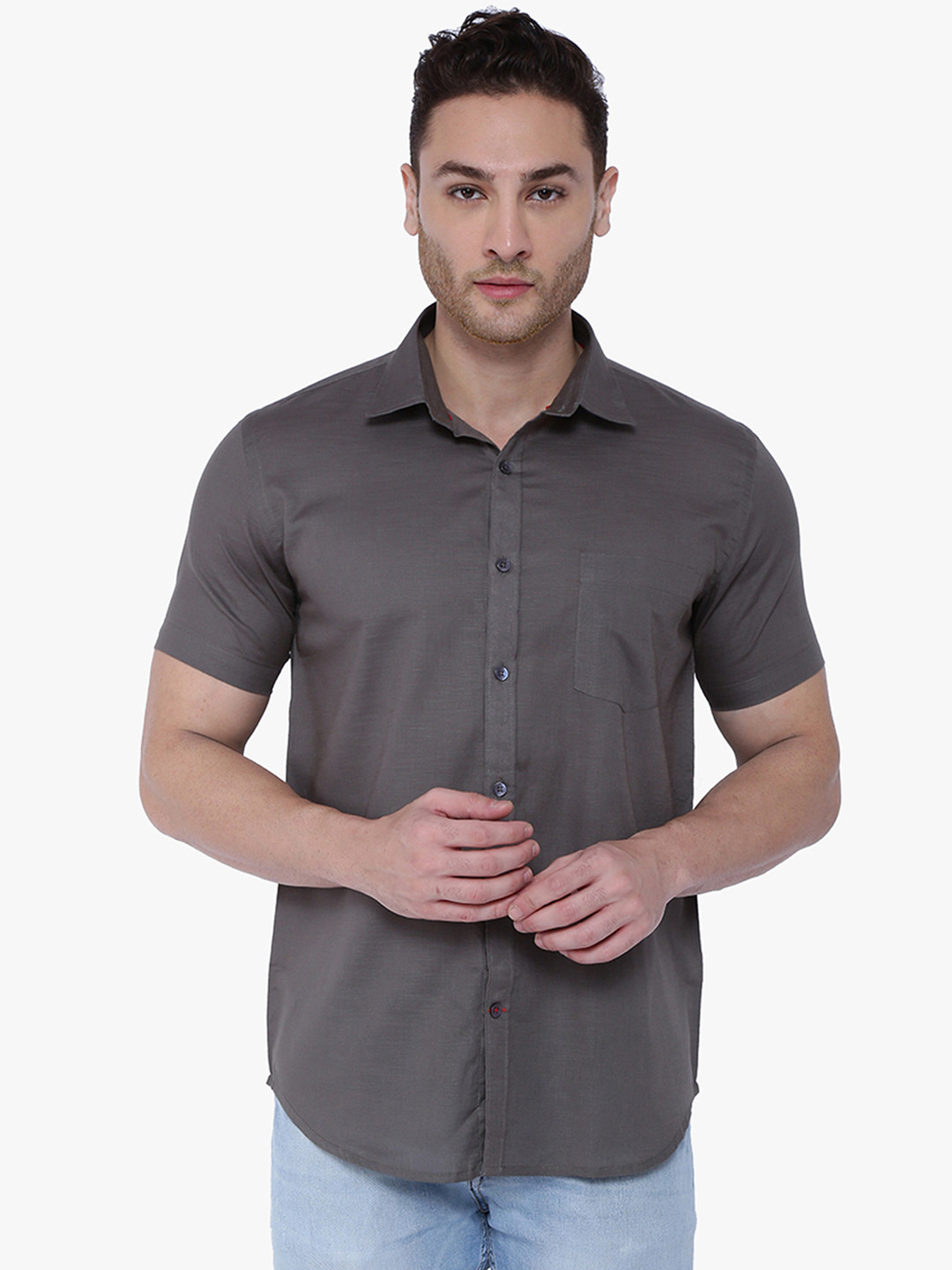 Southbay Men Grey Custom Tailored Fit Solid Formal Shirt