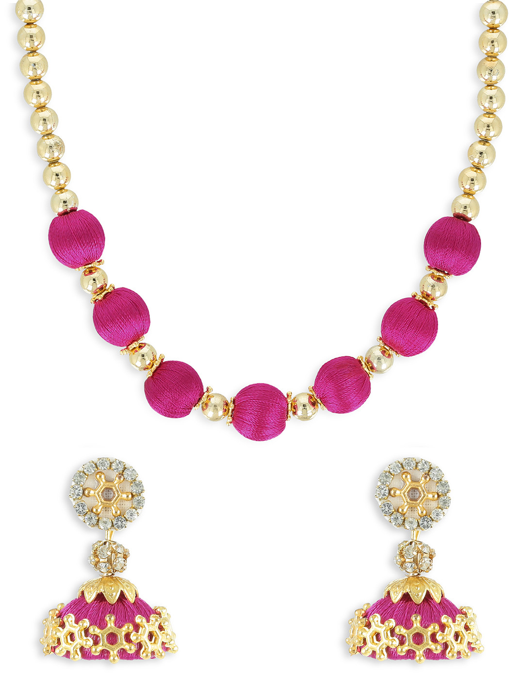 AKSHARA Girls Pink Gold-Plated Beaded Jewellery Set