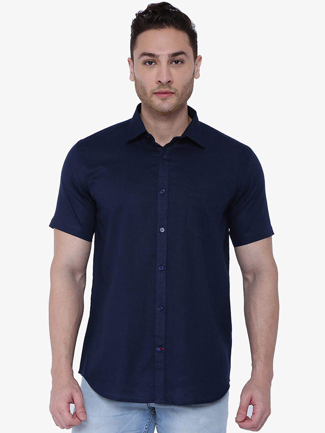 Southbay Men Blue Custom Tailored Fit Solid Formal Shirt