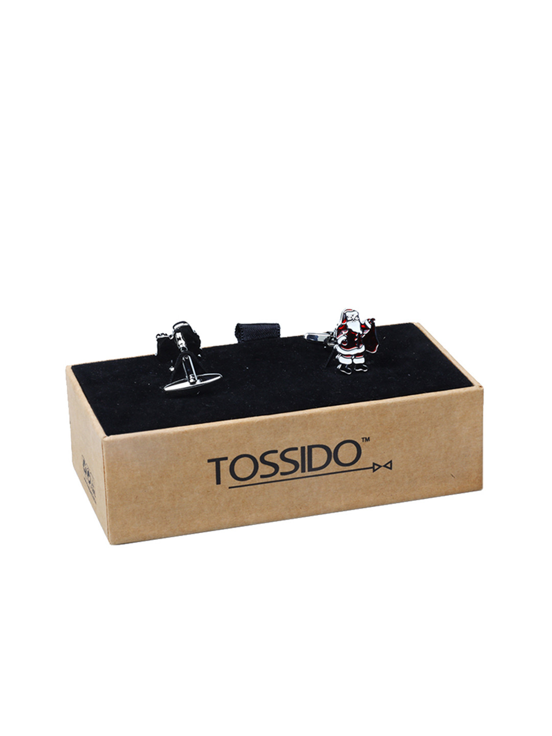 Tossido Men Red & Silver-Toned Santa Claus Engraved Cufflinks
