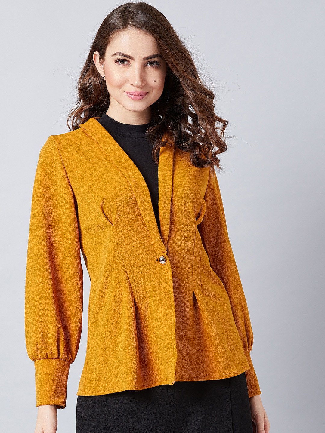 Athena Women Mustard Yellow Solid Shrug