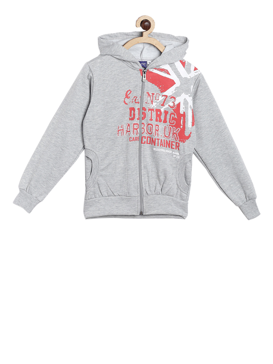SWEET ANGEL Boys Grey Melange Printed Hooded Sweatshirt