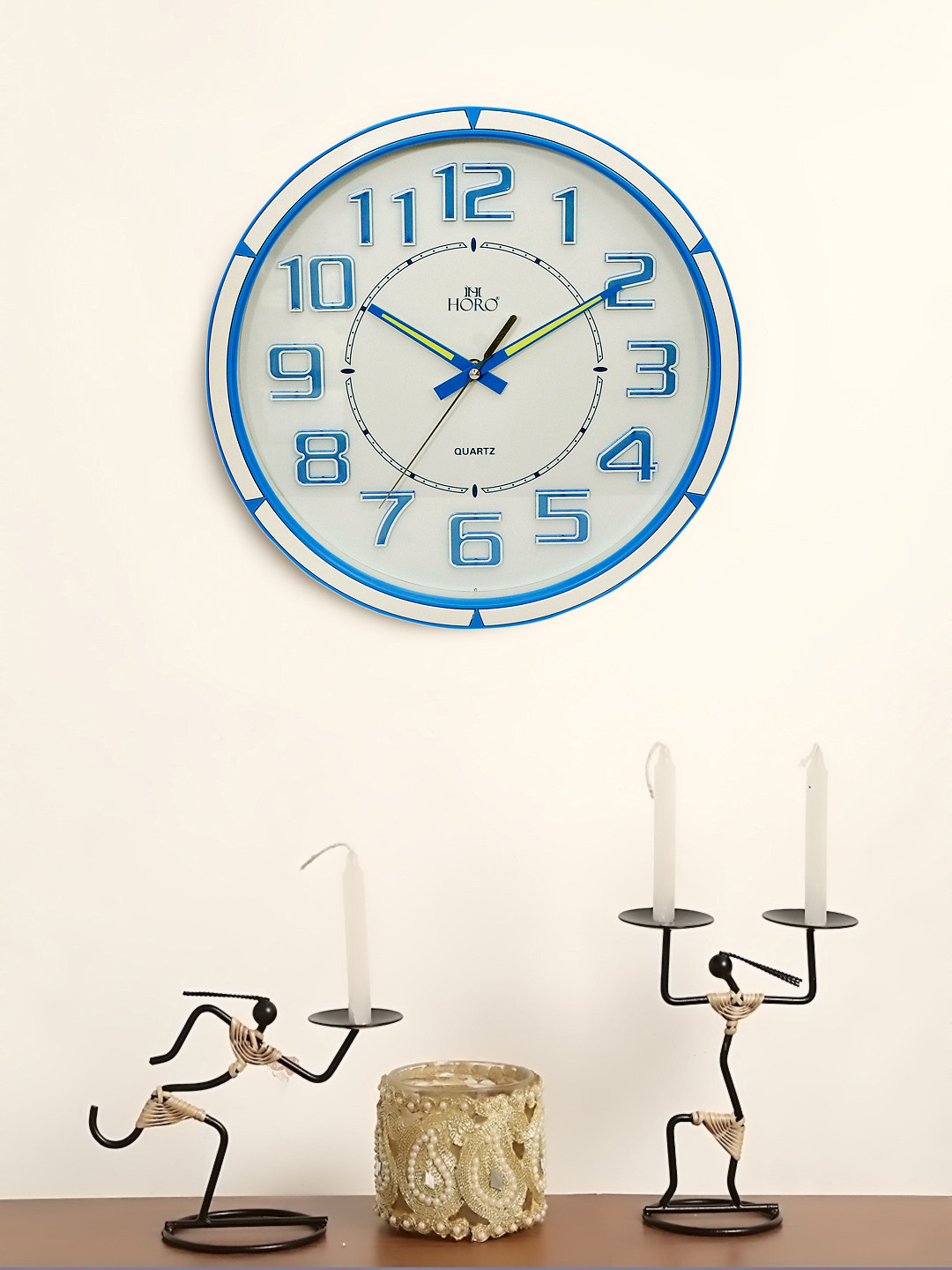 Horo White Plastic Handcrafted Round Battery Analogue Wall Clock-36cm