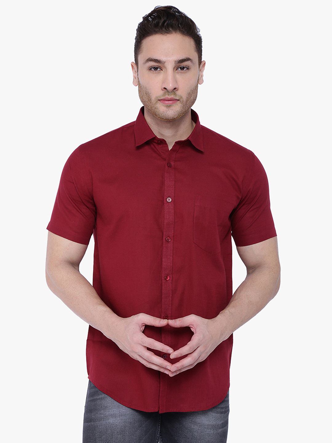 Southbay Men Maroon Custom Tailored Fit Solid Formal Shirt