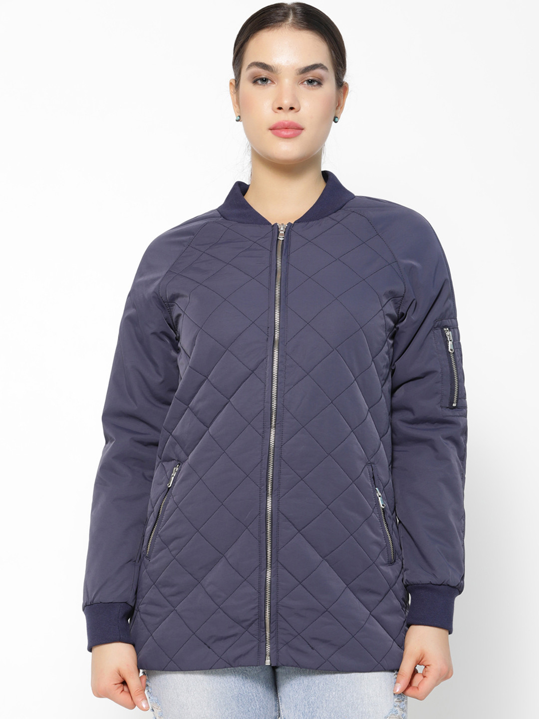 Gipsy Women Navy Blue Solid Puffer Jacket