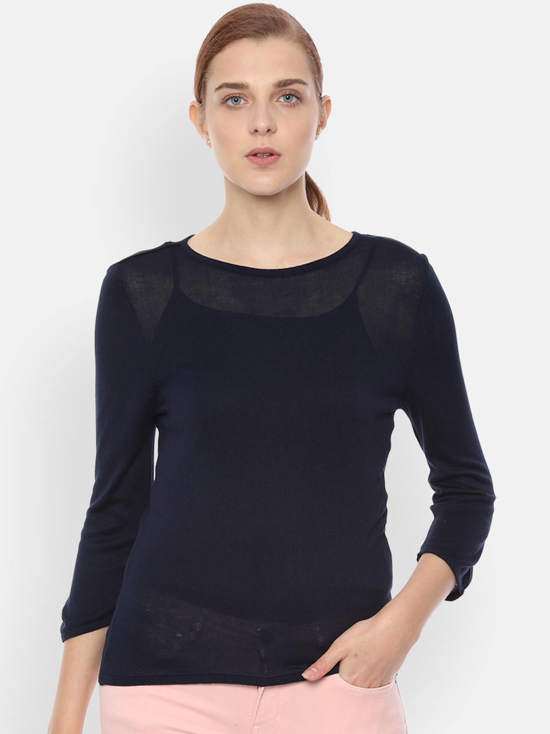 Allen Solly Woman Navy Blue Solid Top