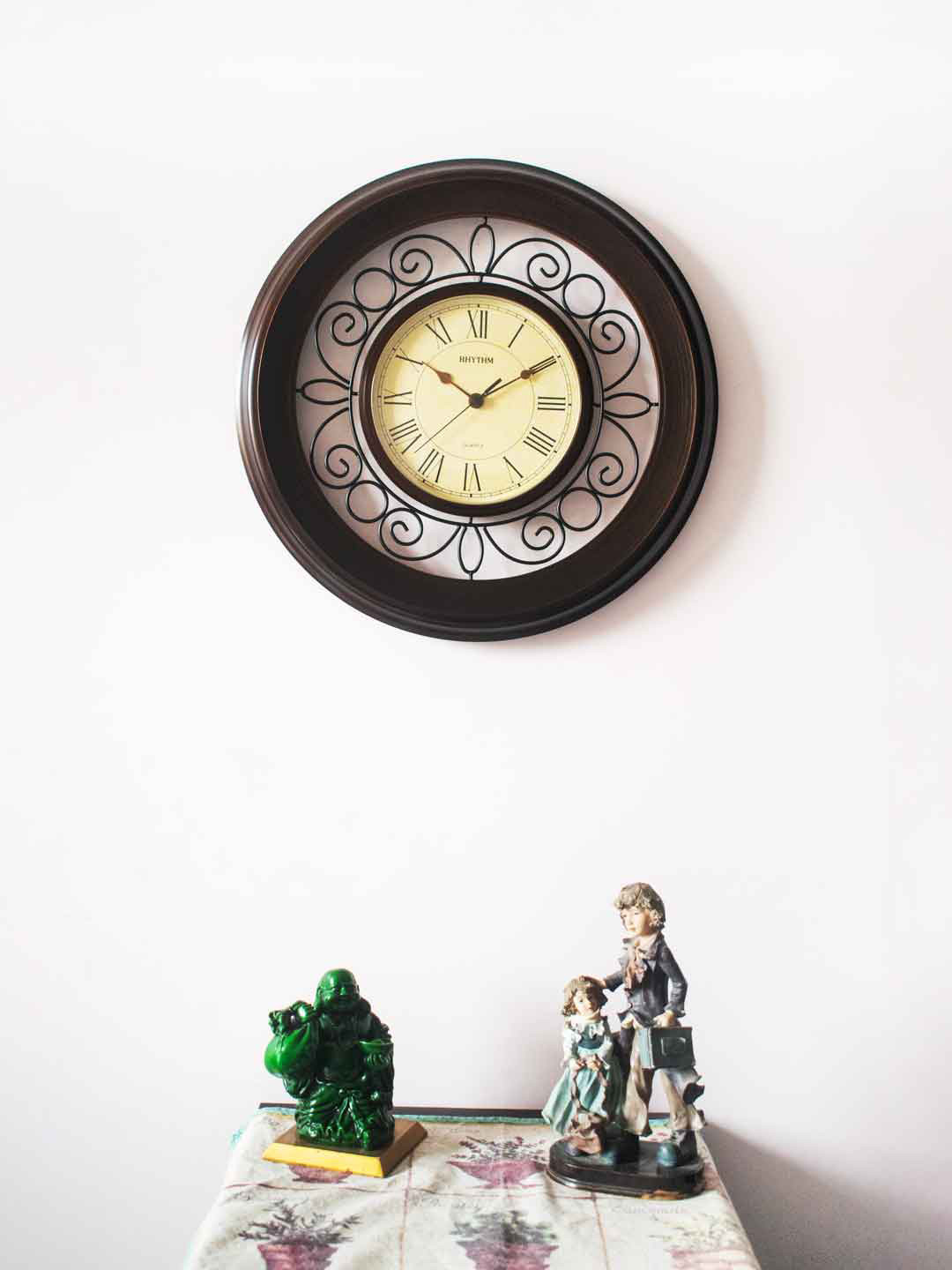 Rhythm Beige Handcrafted Round Solid 39.8 cm Analogue Wall Clock