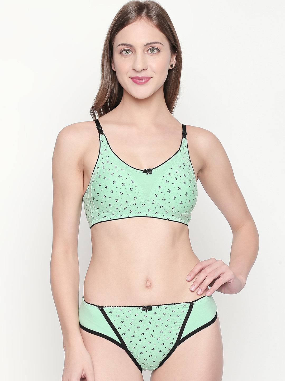Lady Love Women Green Printed Lingerie Set LLSET1020