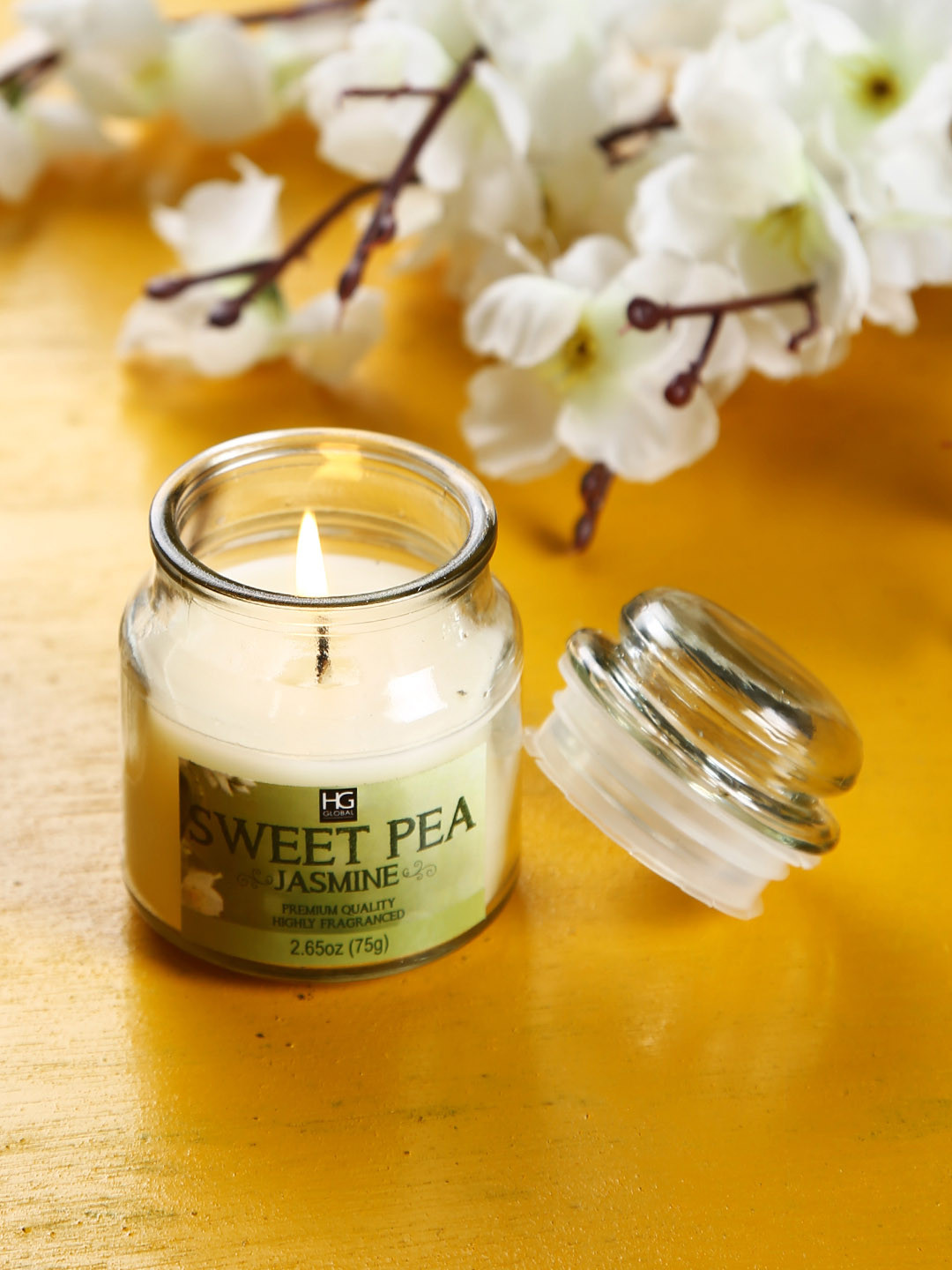 HOSLEY Highly Fragranced 1 Wick Sweet Pea Jasmine Solid Geometric Regular Jar Candles