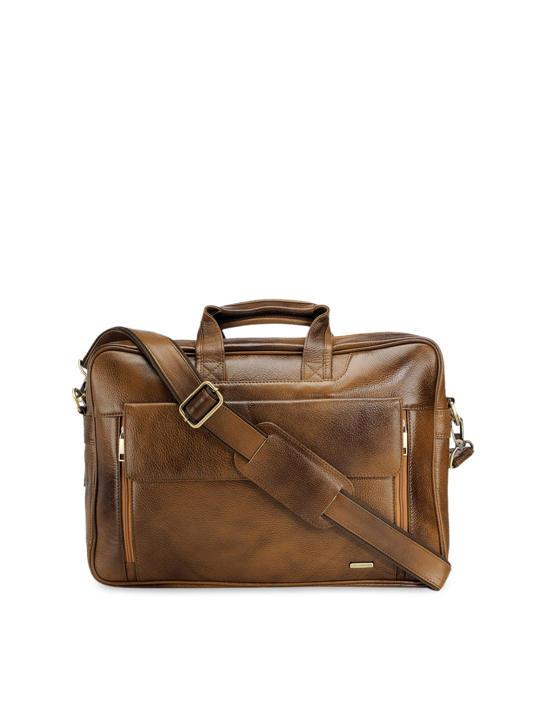Teakwood Leathers Unisex Tan Brown Solid Leather Laptop Bag