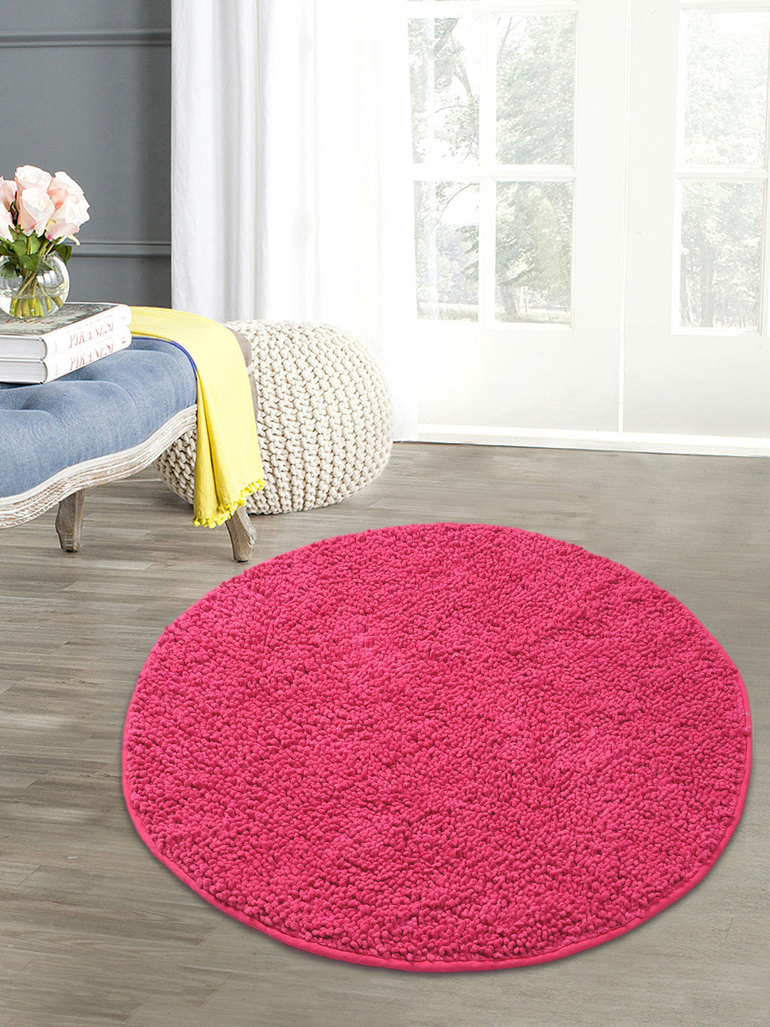 Saral Home Pink Solid Shaggy Mat