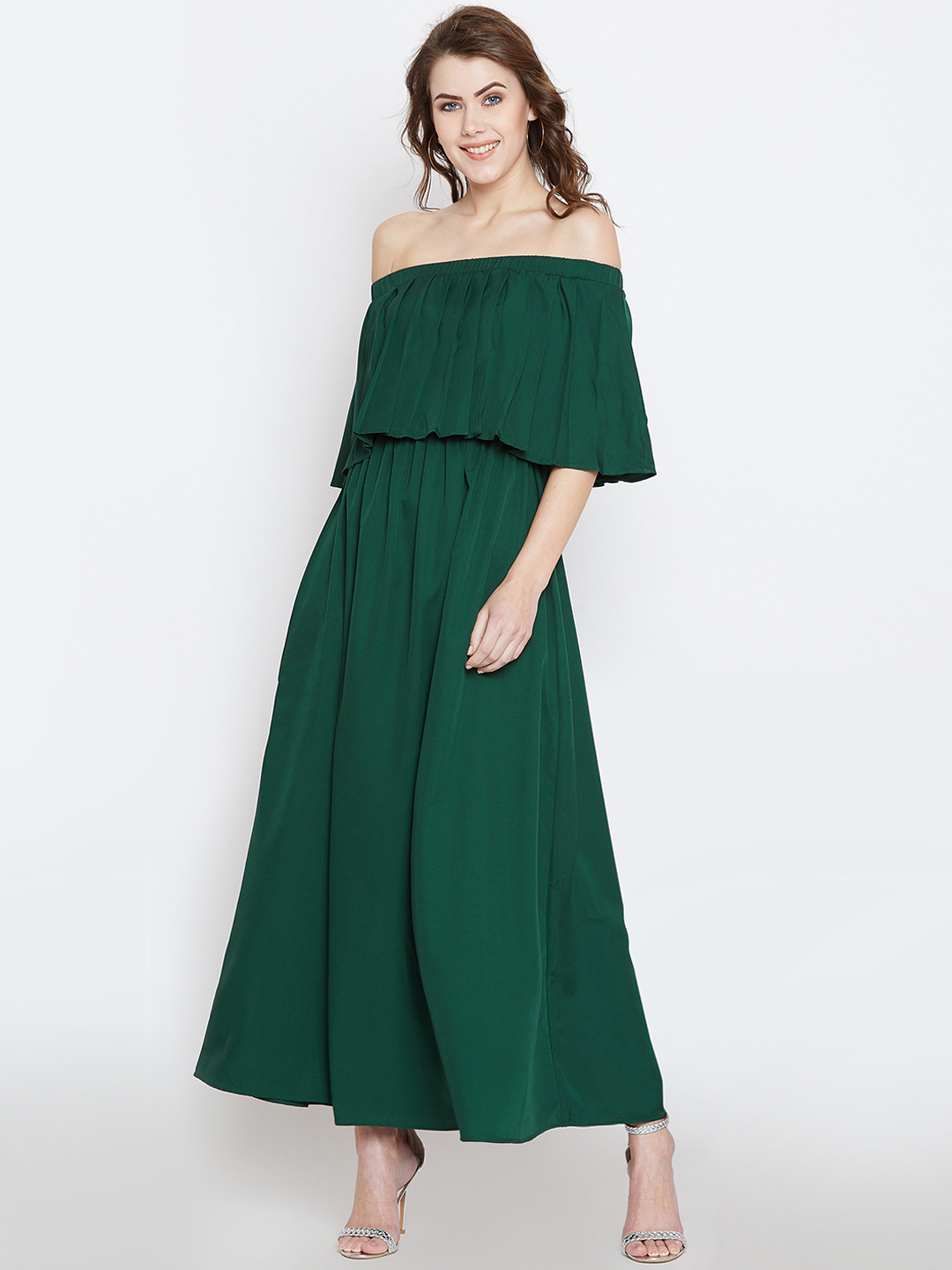 Berrylush Women Solid Green Maxi Dress