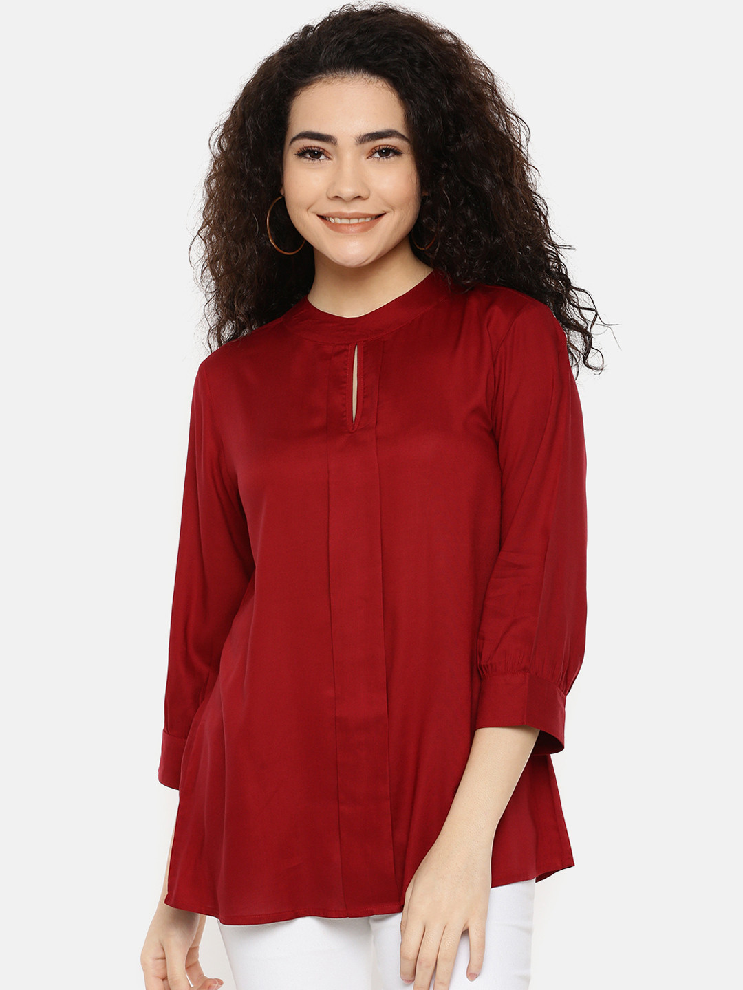 IDK Women Maroon Solid A-Line Top
