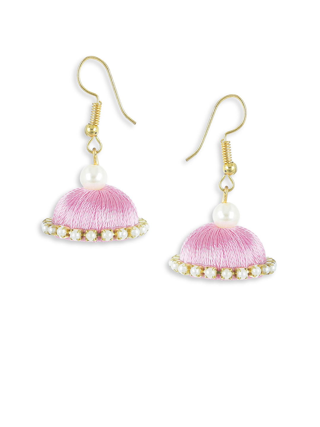 AKSHARA Pink Dome Shaped Handcrafted Jhumkas