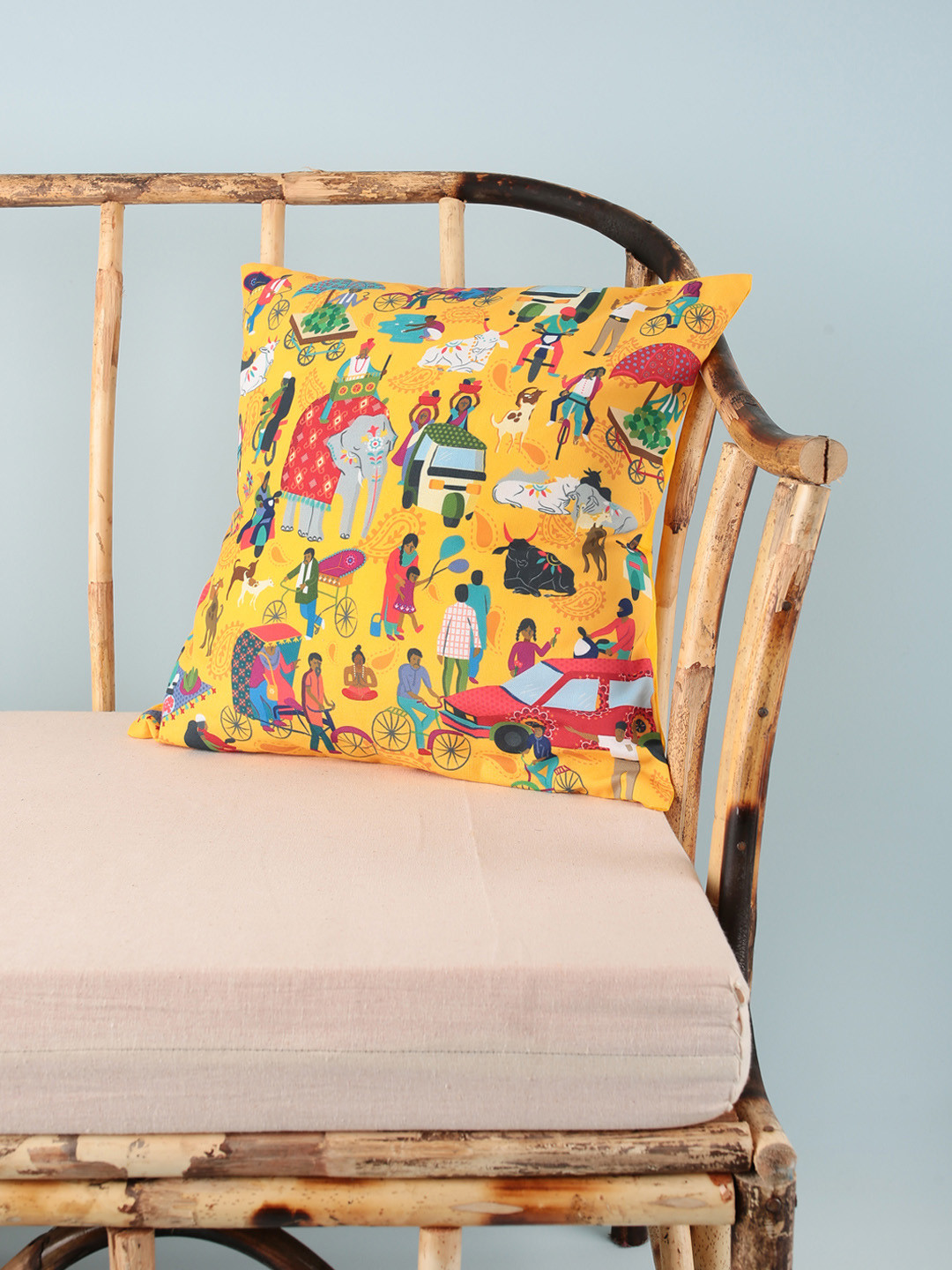 Chumbak Yellow & Red Set of Single Quirky Square Cushion Covers
