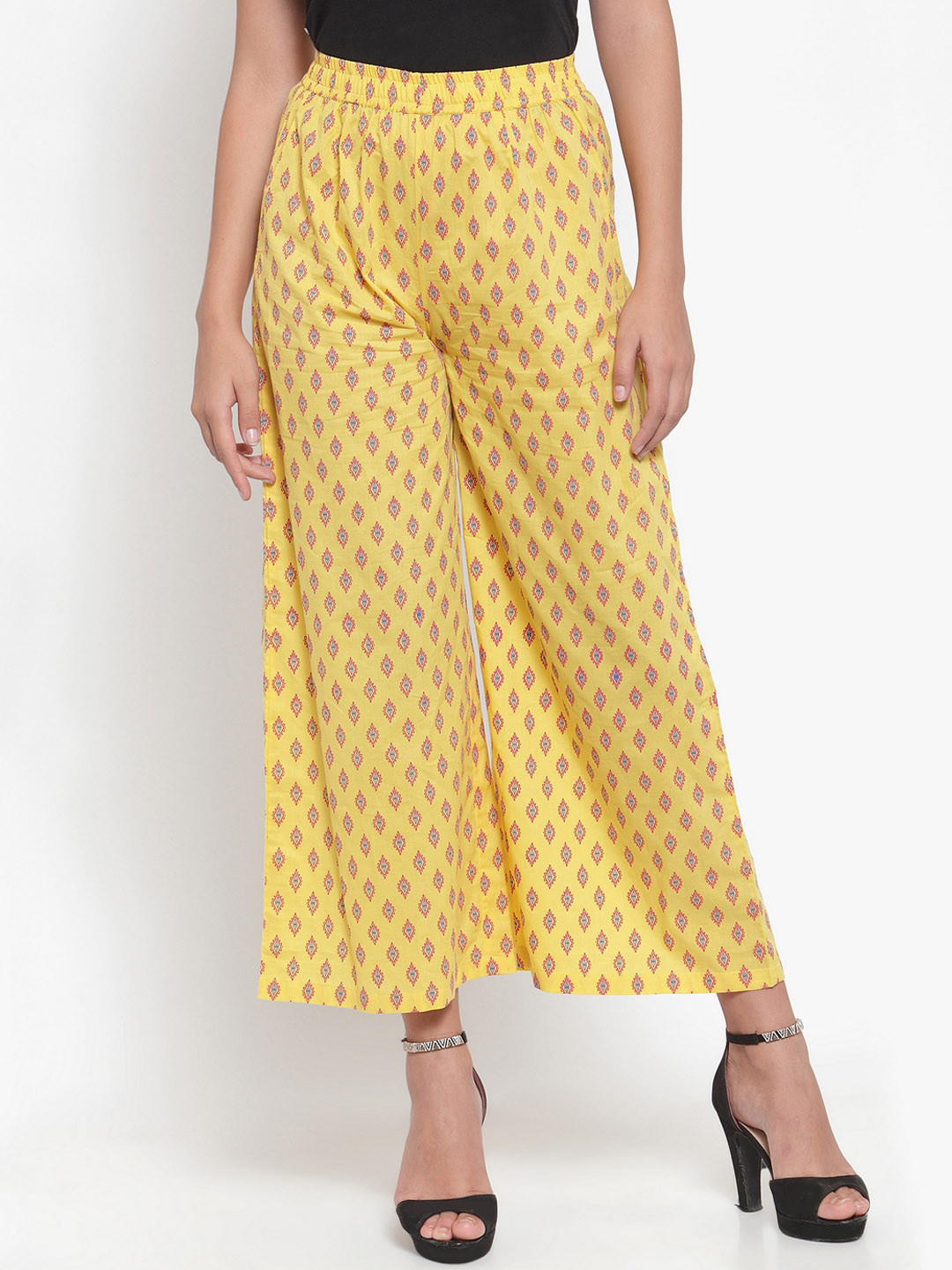 Indibelle Women Yellow Printed Straight Palazzos