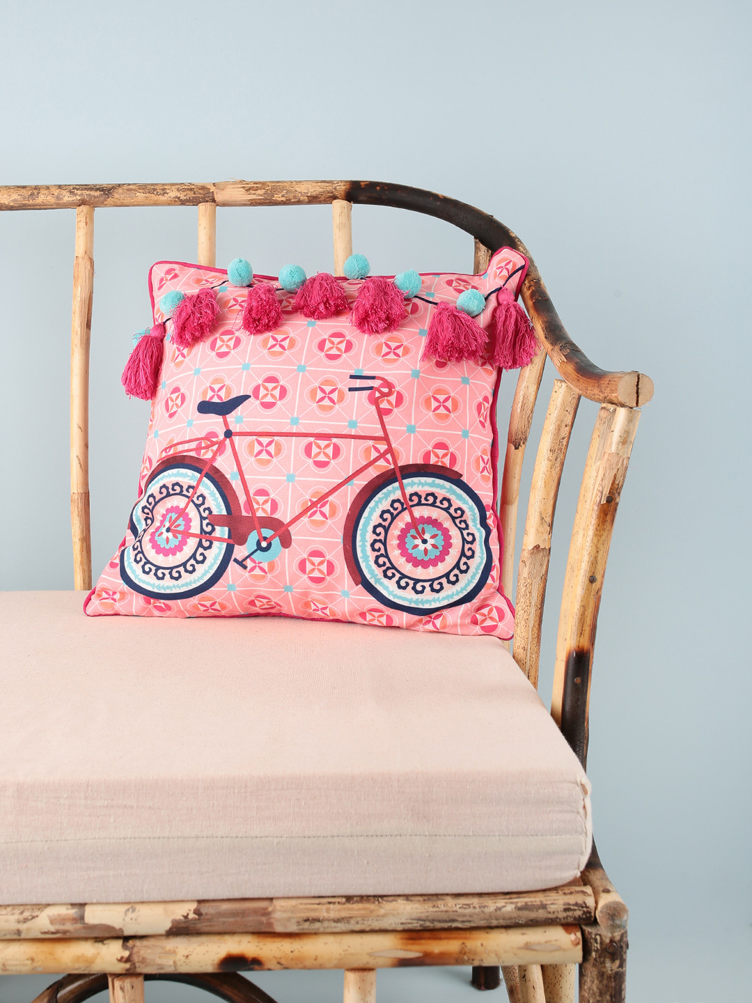 Chumbak Pink & Turquoise Blue Quirky Square Cushion Covers