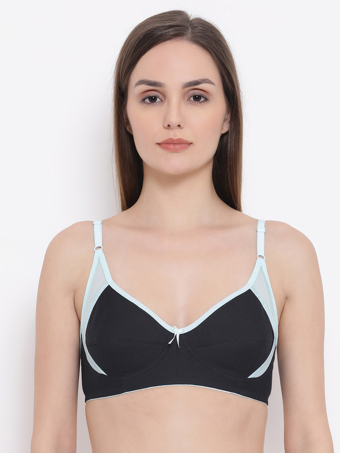 Clovia Black & Turquoise Blue Colourblocked Non-Wired Non Padded Everyday Bra BR1939P1332B
