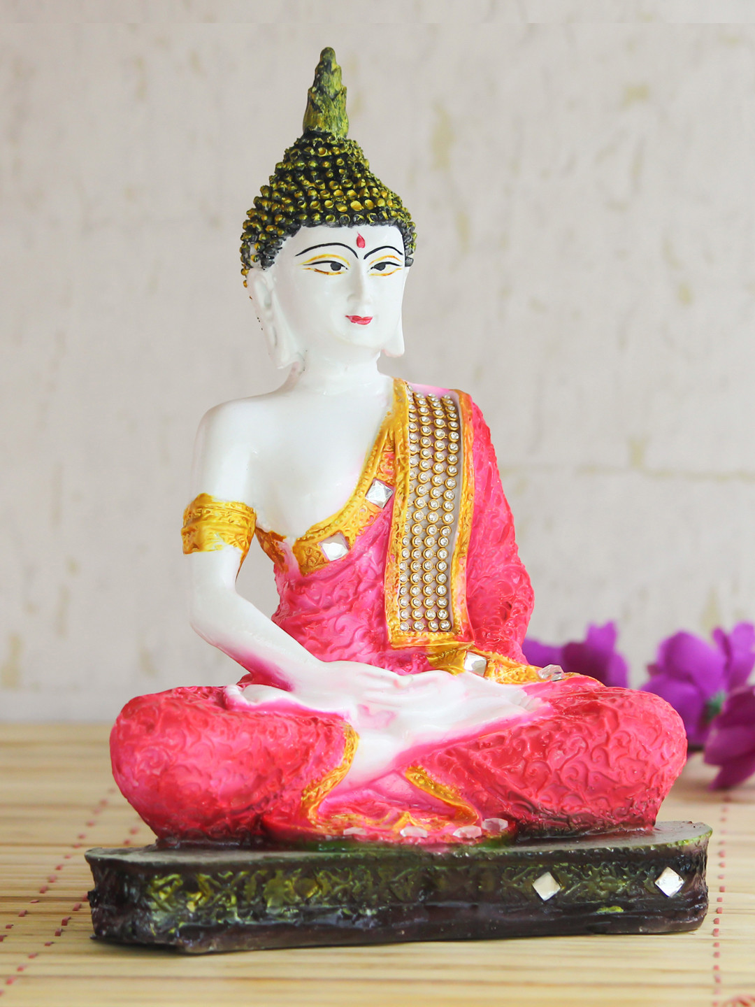 eCraftIndia Buddha Red Polyresin Glossy Living Room Small Showpiece - 8.7 Inches