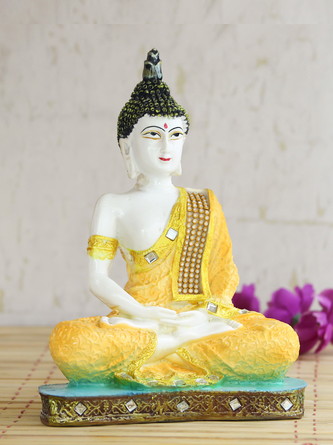 eCraftIndia Buddha White Polyresin Glossy Prayer Room Small Showpiece - 8.7 Inches