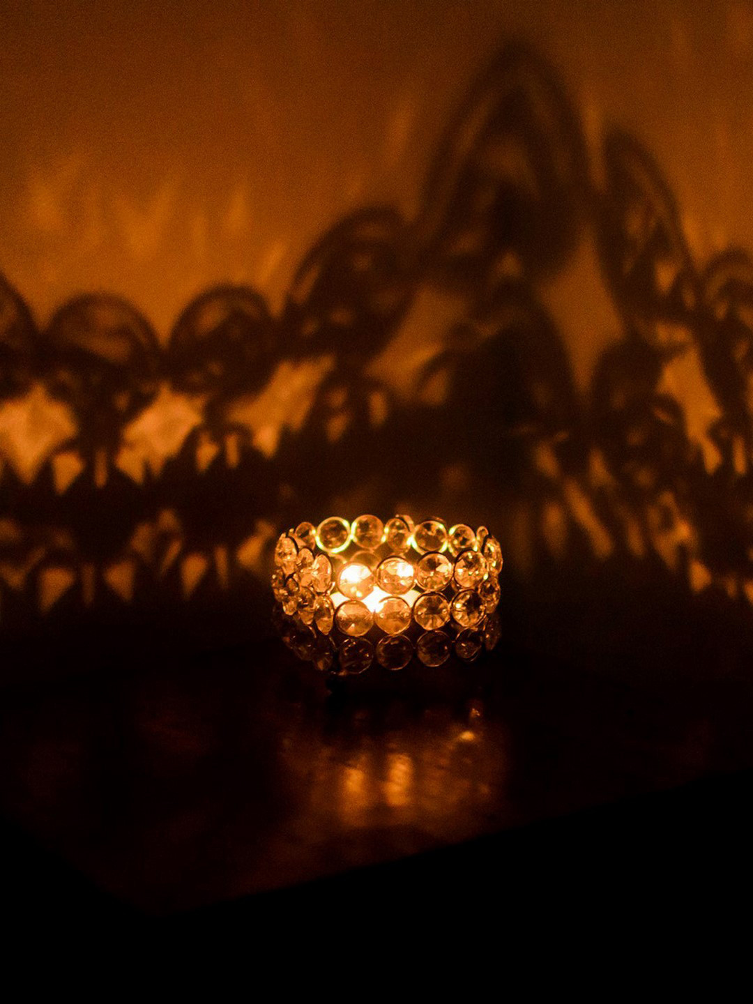 eCraftIndia Silver-Toned Heart Shape Crystal Tea Light Candle Holder