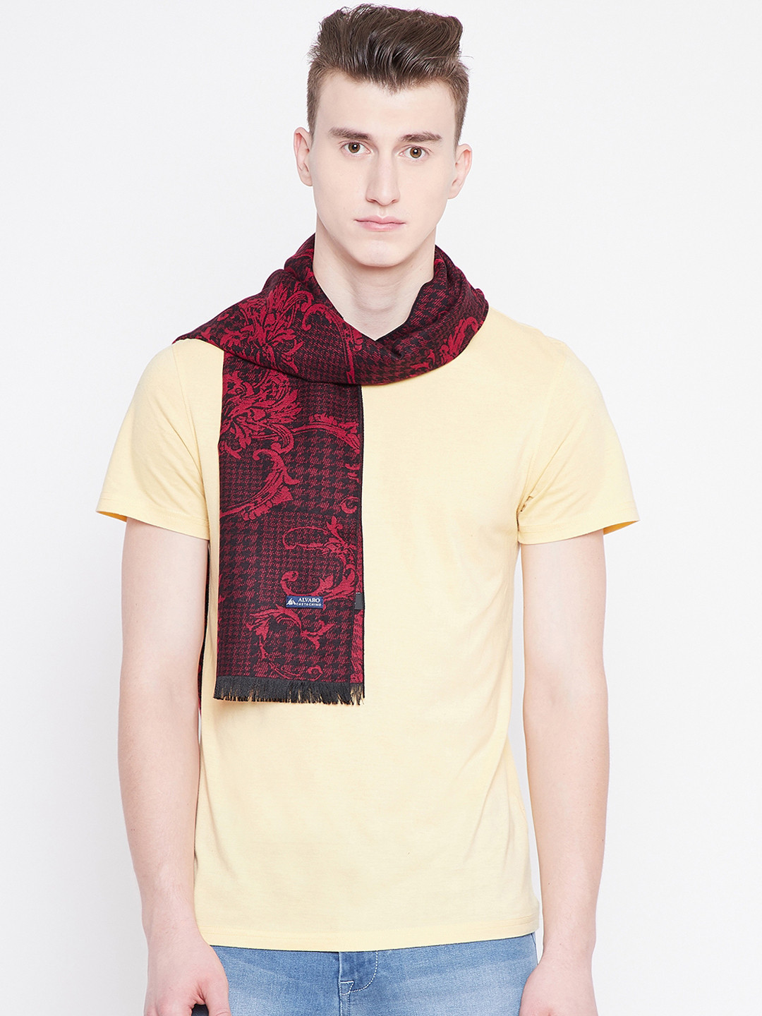 Alvaro Castagnino Men Maroon & Black Printed Muffler