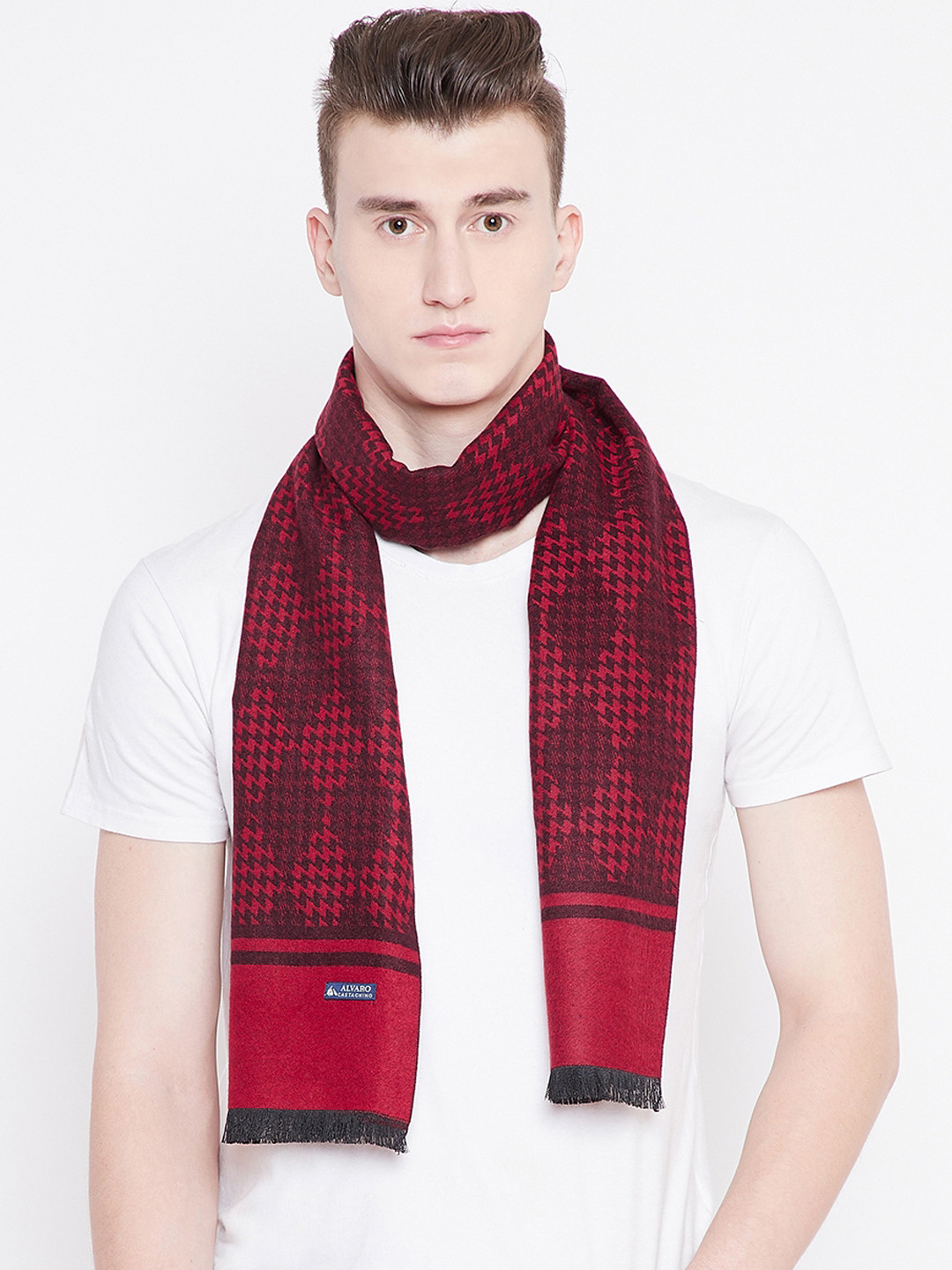 Alvaro Castagnino Men Maroon & Red Woven Design Muffler