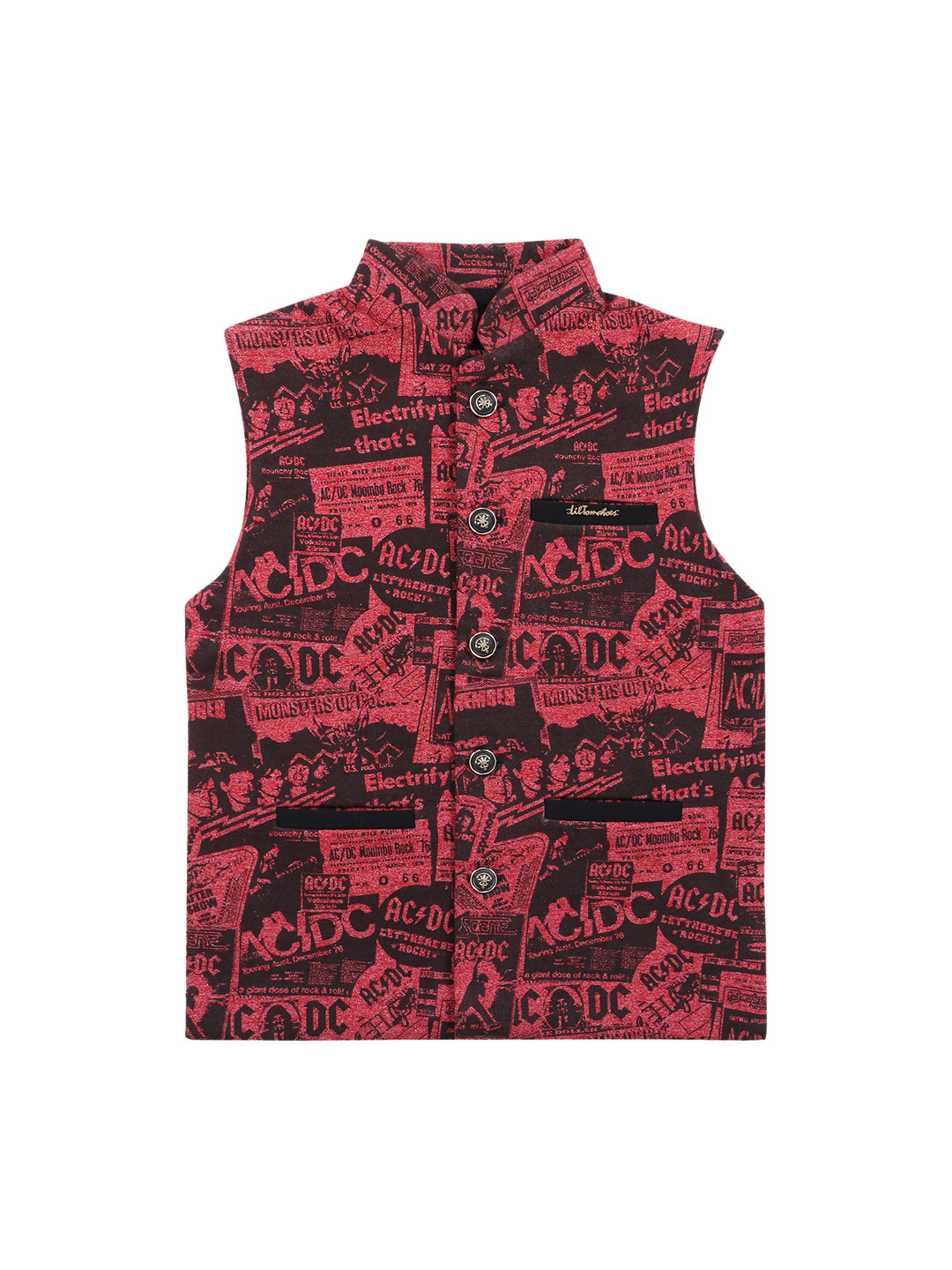 Lil Tomatoes Boys Maroon & Black Printed Woven Nehru Jacket