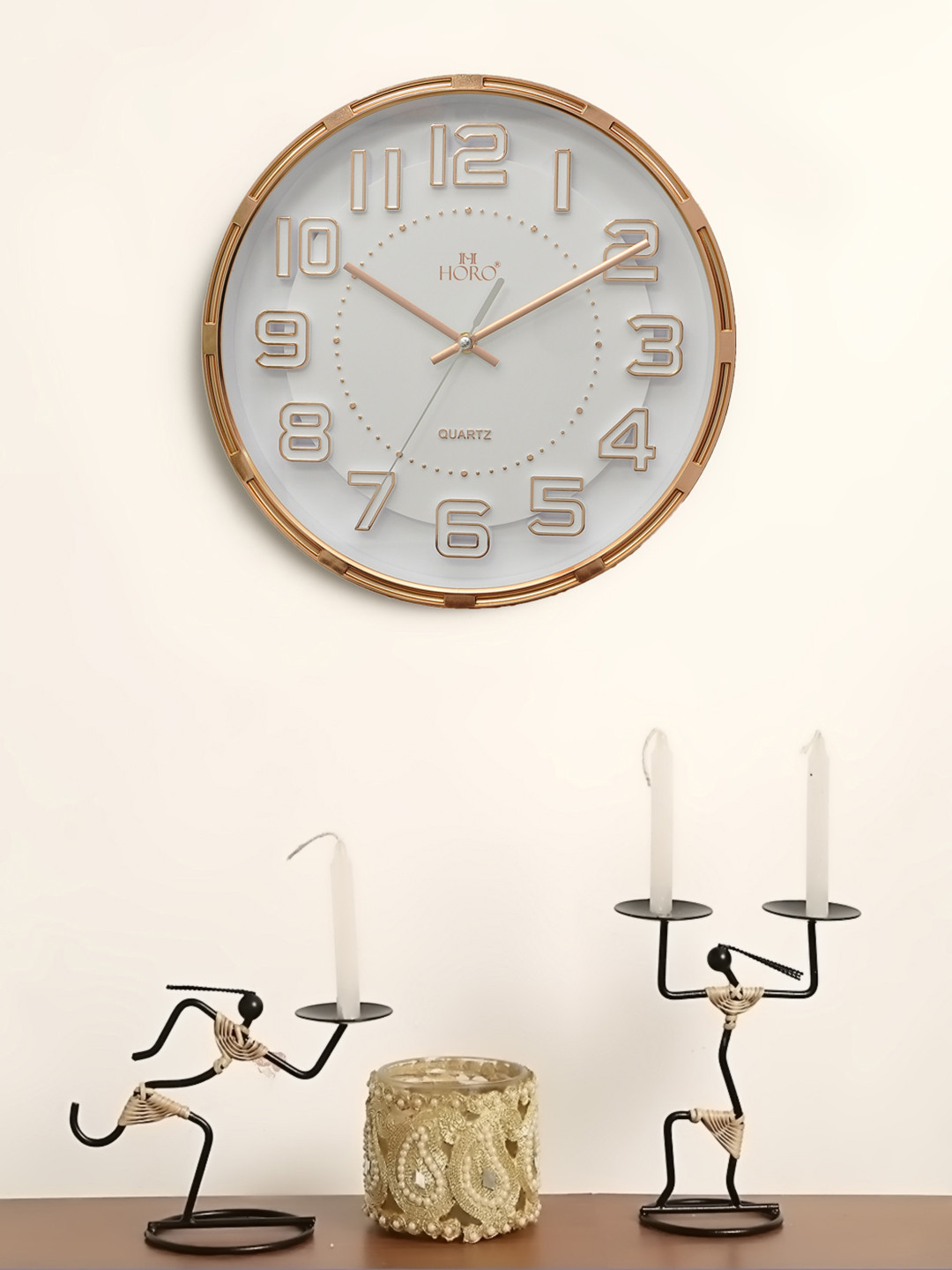 Horo White Plastic Handcrafted Round Battery Analogue Wall Clock-33cm