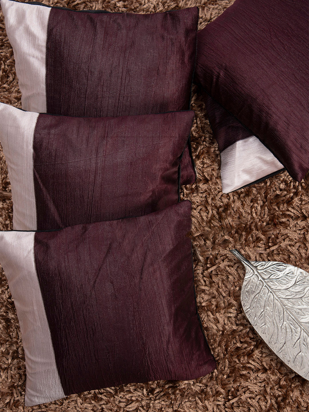 HOUZZCODE Colourblocked Polyester Washable 5 Pcs Embellished Cushion Covers - 12x12In
