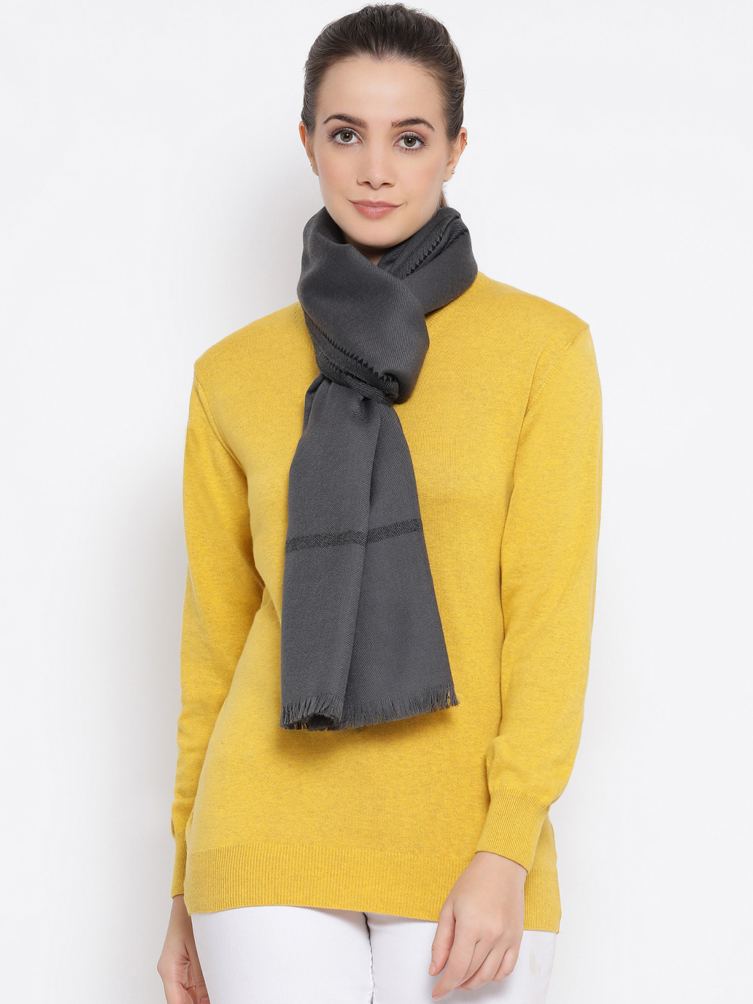 SHINGORA Women Grey Solid Pure Woolen Sustainable Shawl