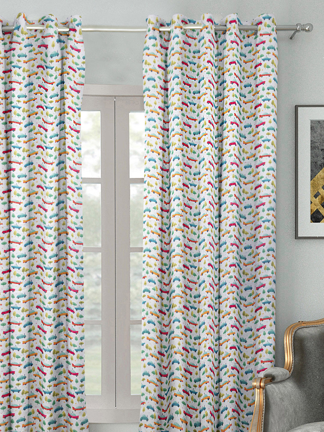 HOUZZCODE White & Red Single Room Darkening Curtain