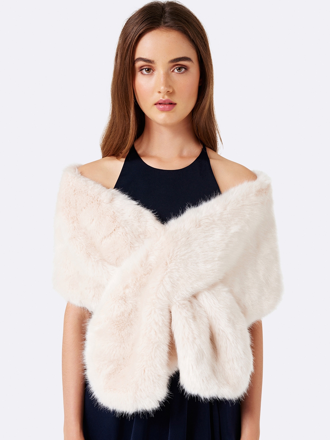 Buy Forever New Off White Solid Laura Faux Fur Wrap Scarves for