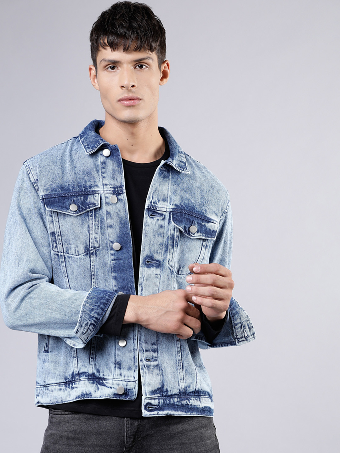 HIGHLANDER Men Blue Solid Denim Jacket 