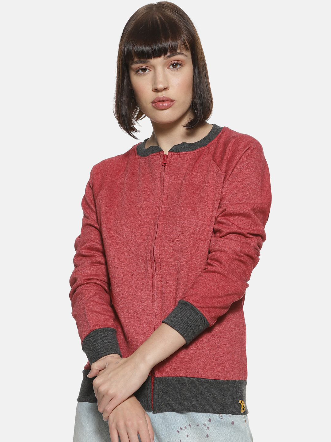 Campus Sutra Women Red & Black Solid Sweatshirt