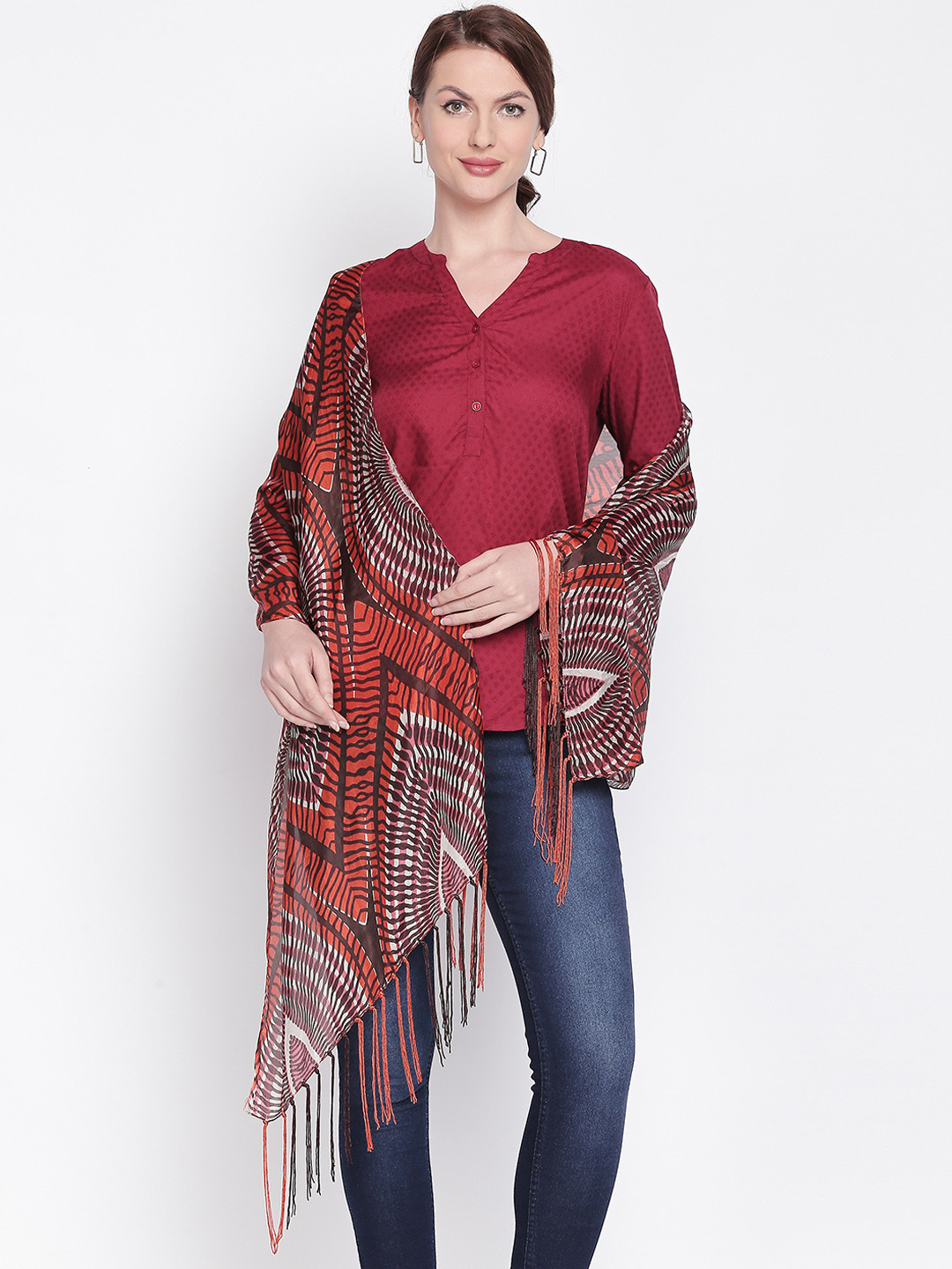 Style Quotient Women Brown & Orange Printed Scarf