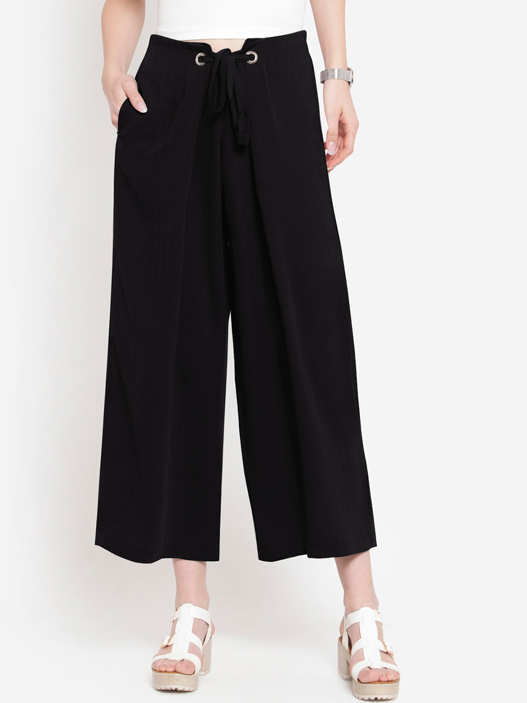 Martini Women Black Loose Fit Solid Culottes