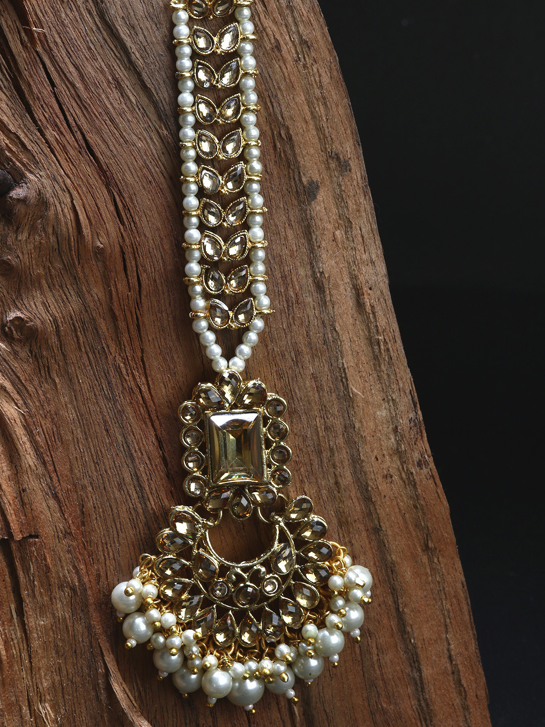 ANIKAS CREATION Gold-Plated Tan Brown Handcrafted Maang Tikka