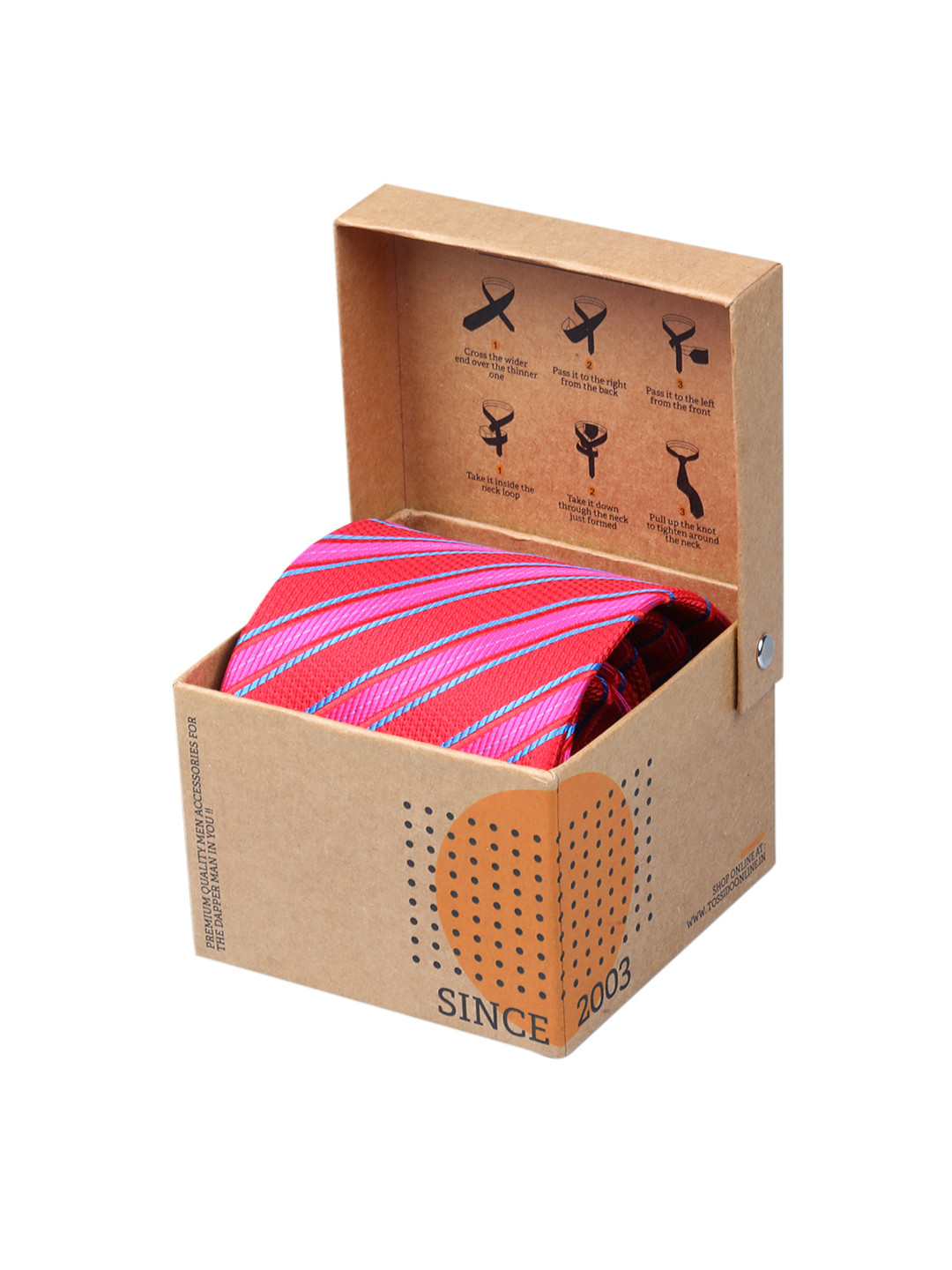 Tossido Red & Pink Woven Design Broad Tie