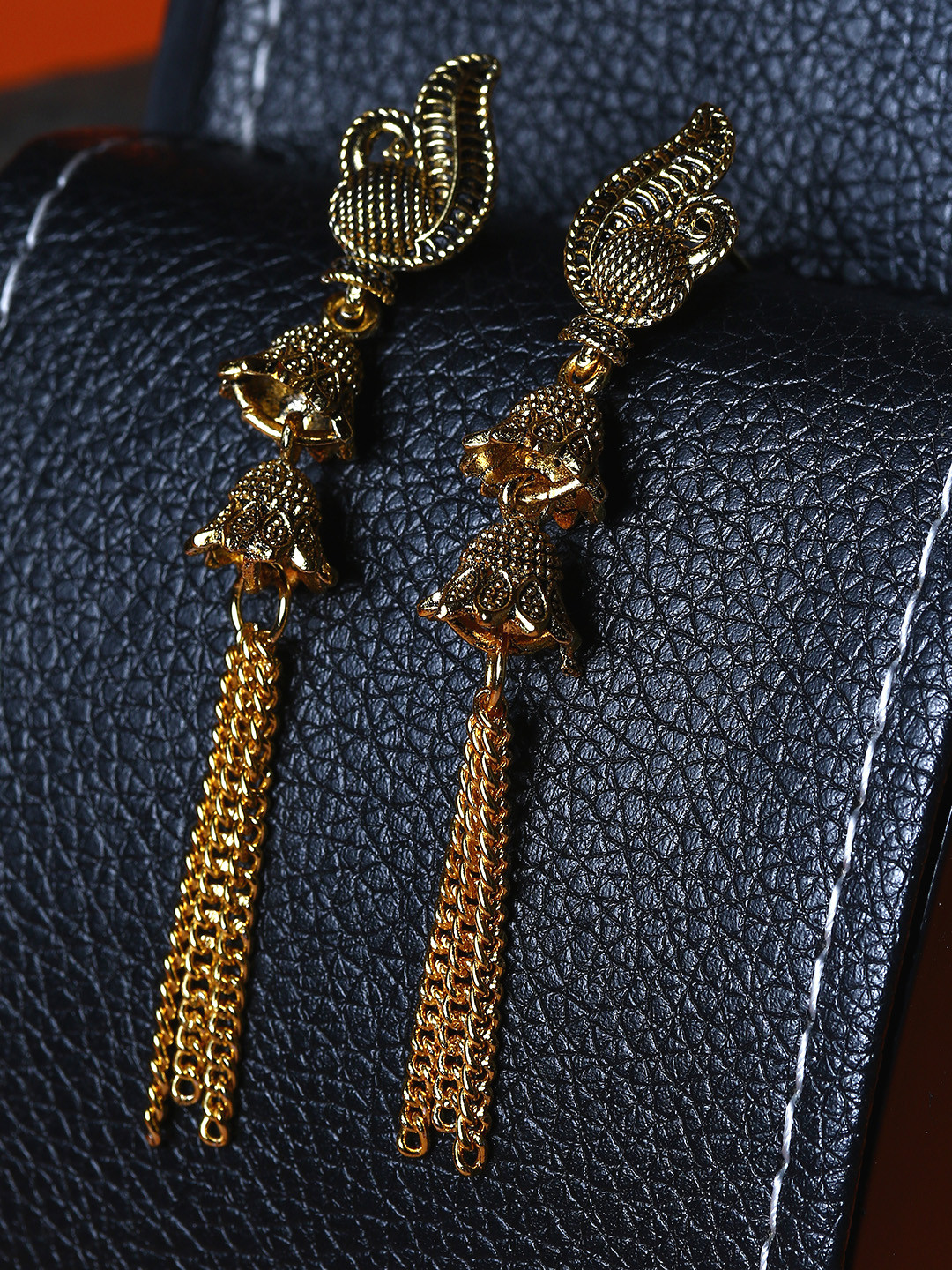 ANIKAS CREATION Gunmetal-Toned & Gold-Plated Enamelled Dome Shaped Jhumkas