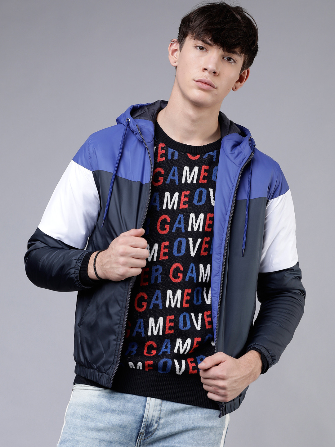 HIGHLANDER Men Navy Blue Colourblocked Jacket