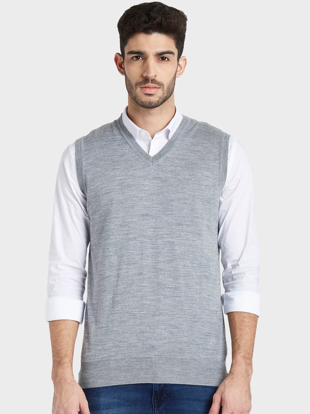 ColorPlus Men Grey Solid Sweater