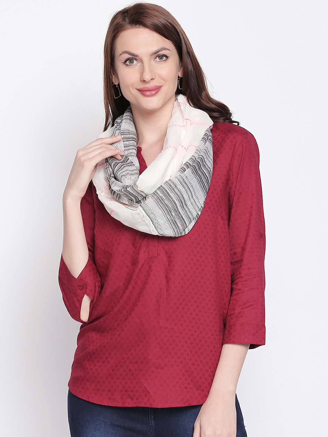 Style Quotient Women Grey Striped Scarf
