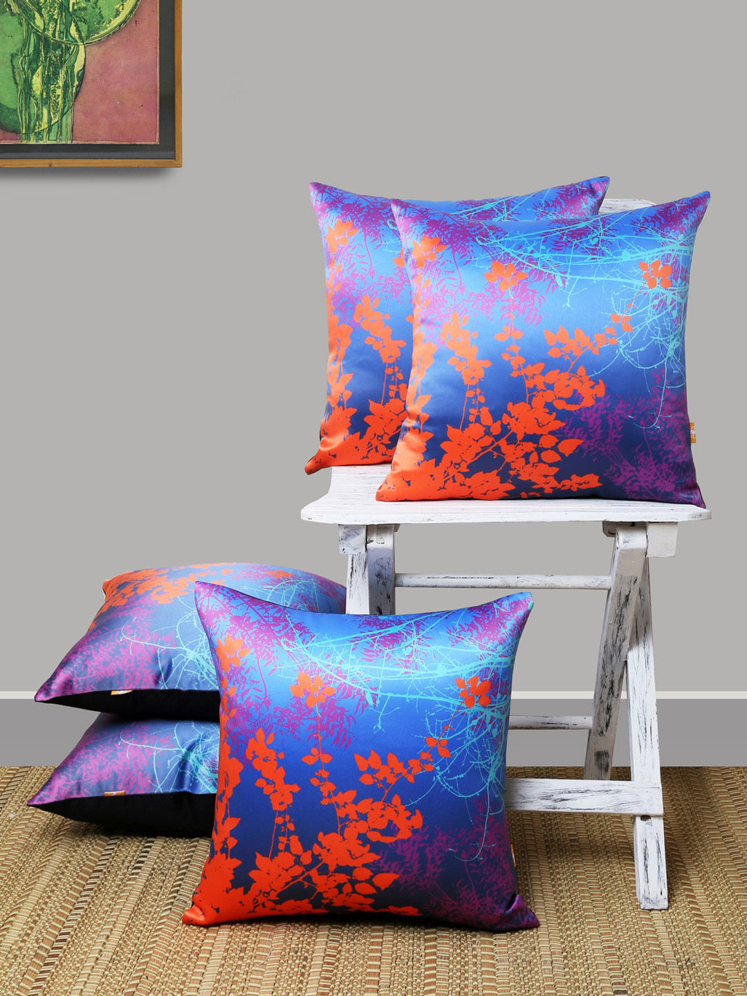 ANS Purple Quirky Polyester Washable 5 Piece Embellished Square Cushion Covers -16x16In