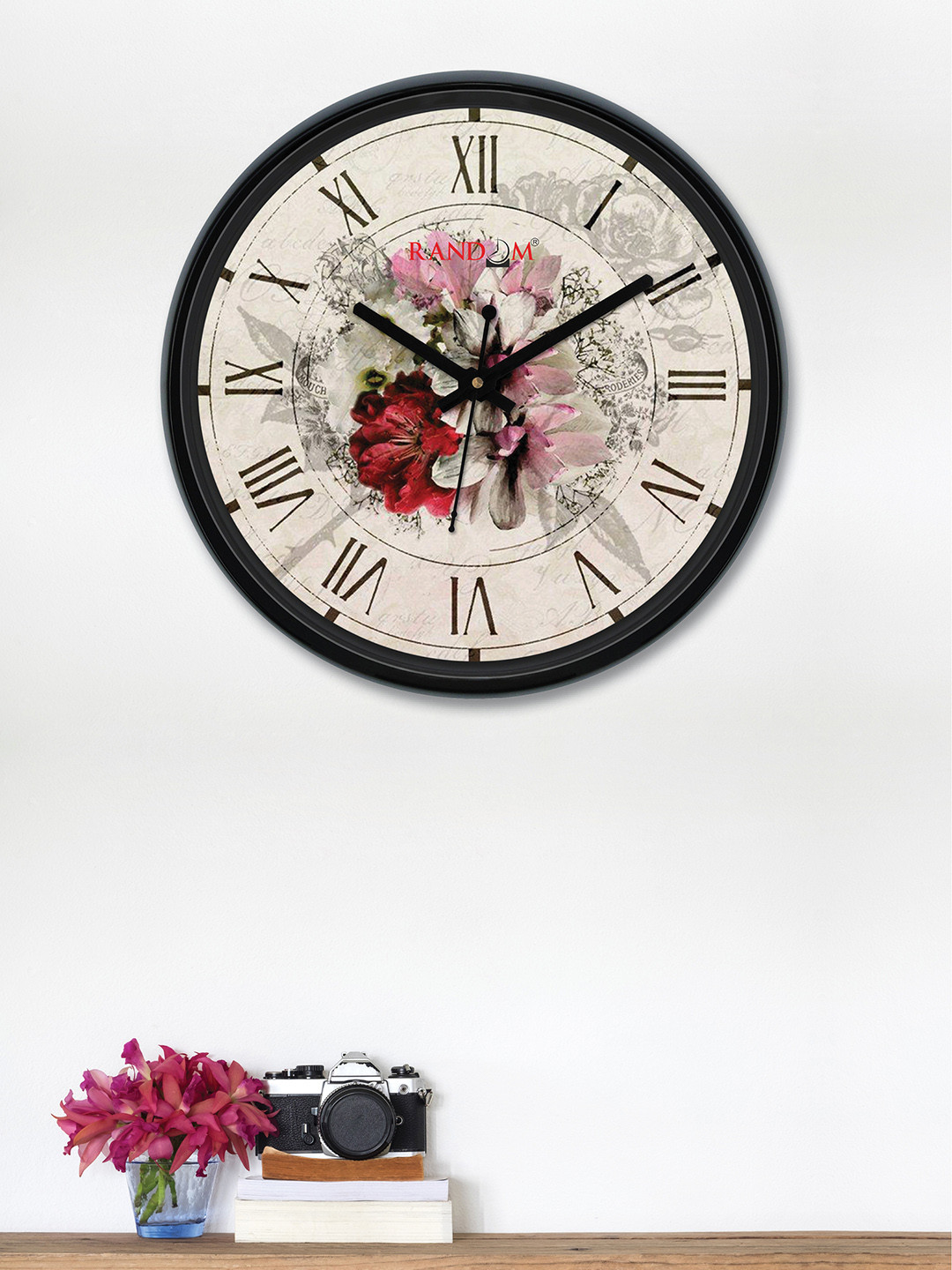 RANDOM Beige & Red Round Printed 30 cm Analogue Wall Clock
