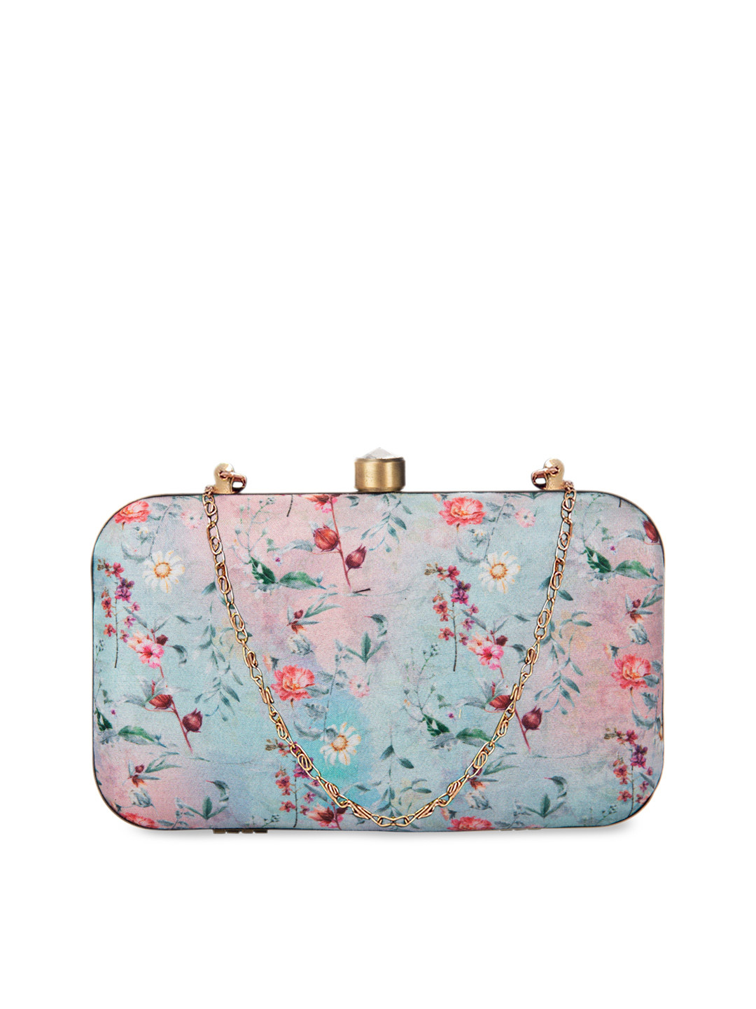 PARIZAAT BY SHADAB KHAN Blue & Pink Handmade Printed Box Clutch