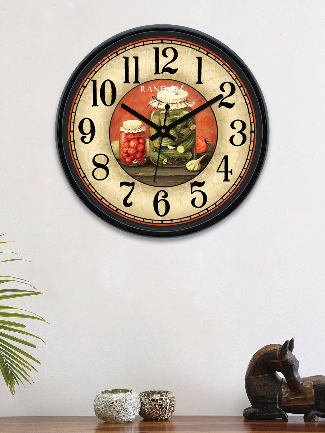 RANDOM Beige & Orange Round Printed 30 cm Analogue Wall Clock